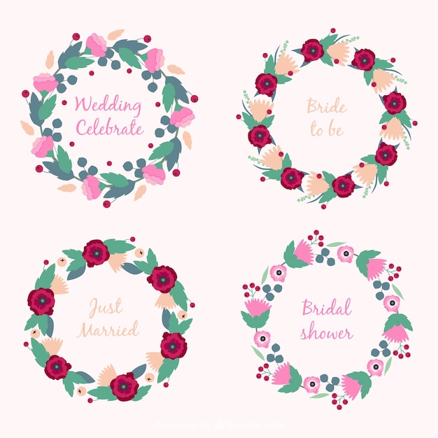 Pack of four round  wedding frames  with cute  flowers Free 