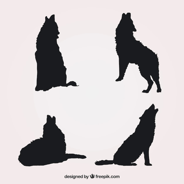 Download Pack of four silhouettes of wolves Vector | Free Download