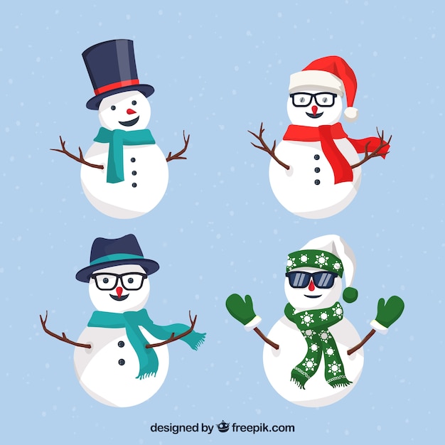 Download Pack of four snowmen Vector | Free Download
