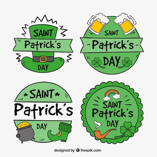 Download Pack of four st. patrick's day stickers | Premium Vector