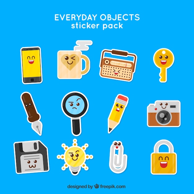 free-vector-pack-of-funny-objects-stickers