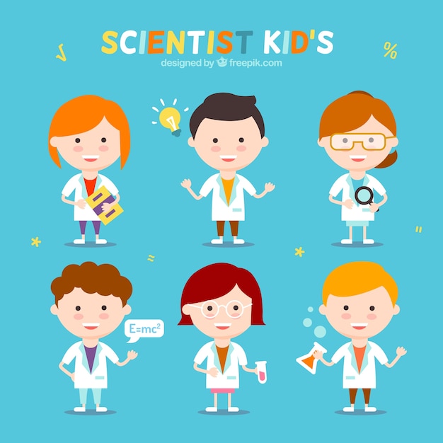 Free Vector | Pack of funny scientist children