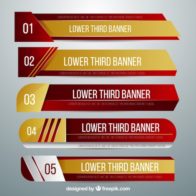 Pack of golden and red lower thirds Free Vector 