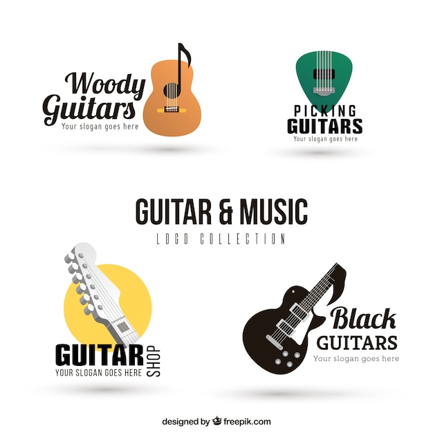 Download Free Pack Of Guitar Logos In Realistic Design Free Vector Use our free logo maker to create a logo and build your brand. Put your logo on business cards, promotional products, or your website for brand visibility.