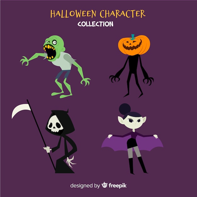 Download Pack of halloween characters in cartoon style | Free Vector
