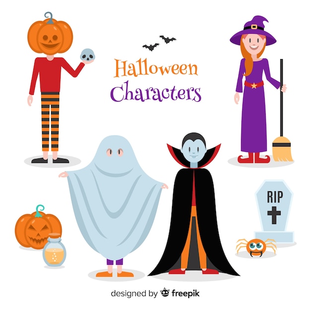 Download Pack of halloween characters | Free Vector