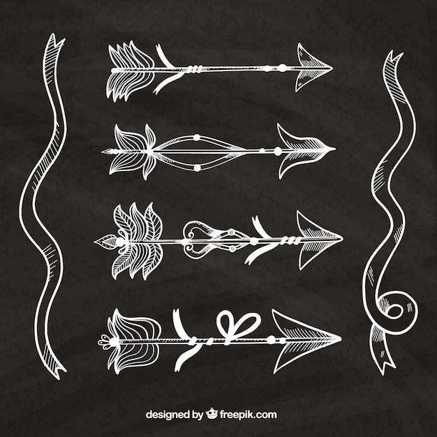 Download Free Vector | Pack of hand drawn arrows with feathers