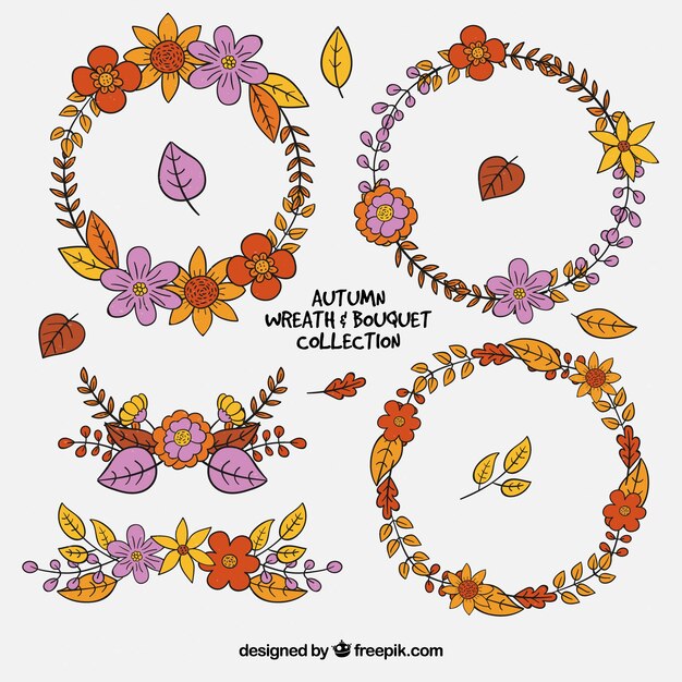 Free Vector Pack Of Hand Drawn Autumn Wreaths