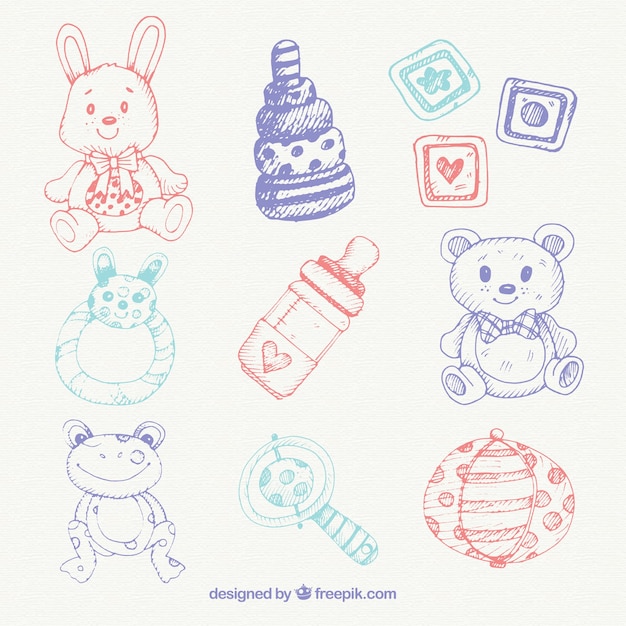 Download Free Vector | Pack of hand drawn baby items