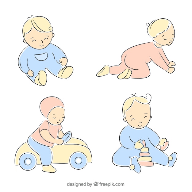 Free Vector | Pack of hand-drawn baby playing