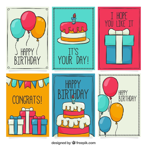 Free Vector | Pack of hand drawn birthday cards