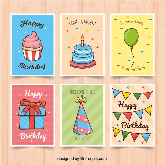 Free Vector | Pack Of Hand Drawn Birthday Cards