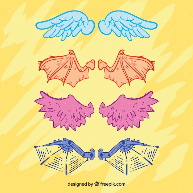 Free Vector | Pack of hand drawn characters wings