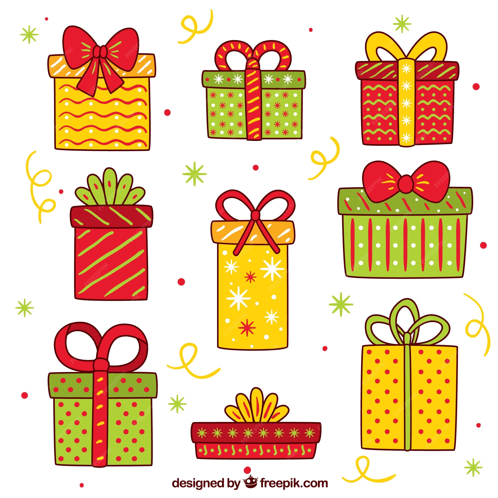 Free Vector Pack of handdrawn christmas gift boxes