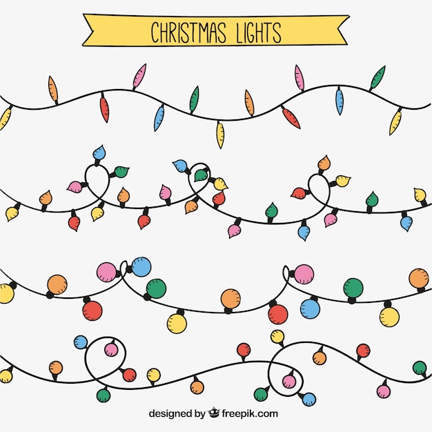 Download Pack of hand drawn christmas string lights Vector | Free ...