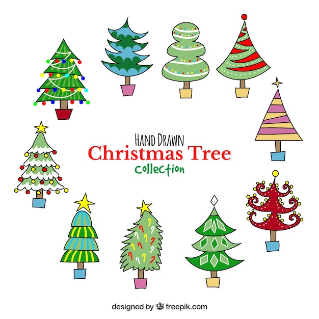 Free Vector | Pack of hand drawn christmas trees