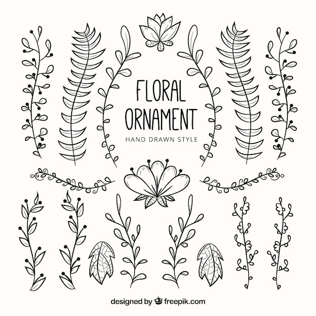 Pack of hand drawn decorative leaves and flowers | Free Vector