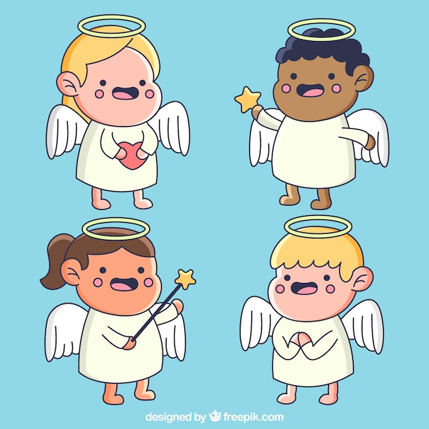 Premium Vector Pack Of Hand Drawn Funny Angels Characters