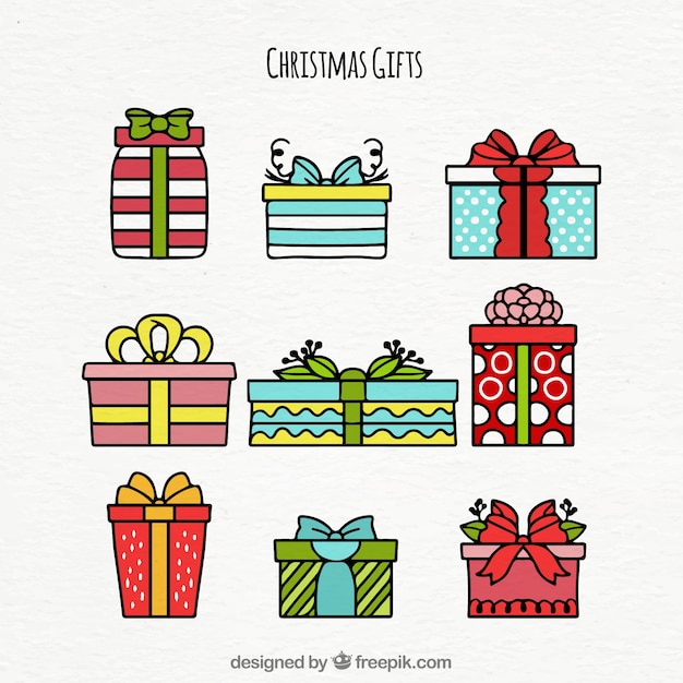 Pack of hand drawn gift boxes | Free Vector