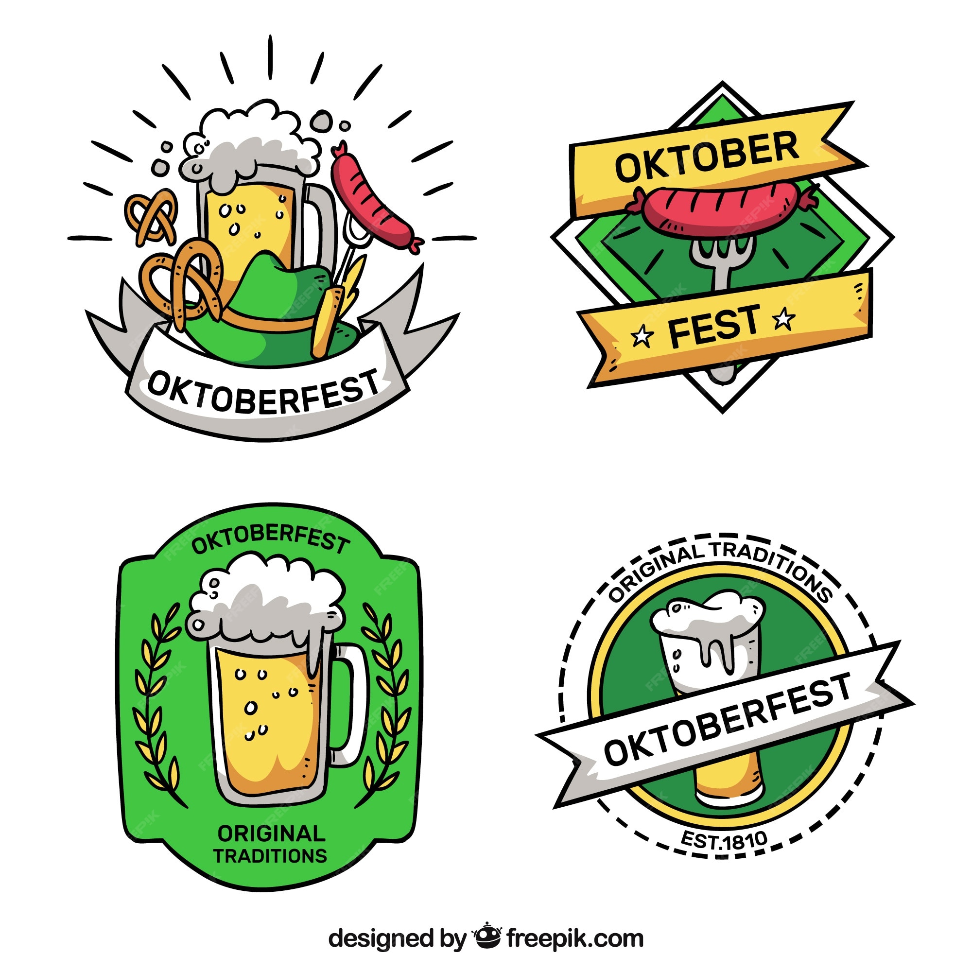 Free Vector | Pack of hand drawn stickers from oktoberfest