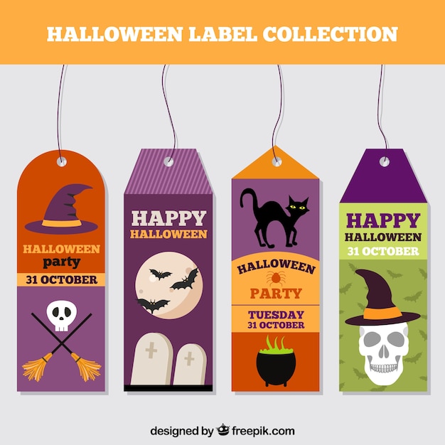 Free Vector | Pack of happy halloween labels in flat design