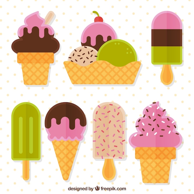 Pack ice cream desserts in flat design