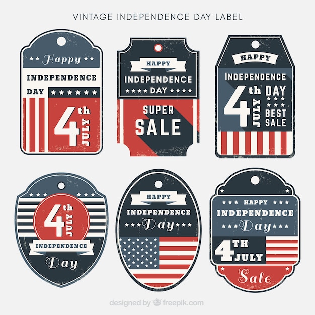 Download Pack of independence day tags in retro style | Free Vector