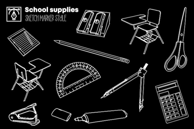 Premium Vector | Pack of isolated drawings of school supplies