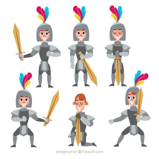 Download Pack of knight character in different poses Vector | Free ...
