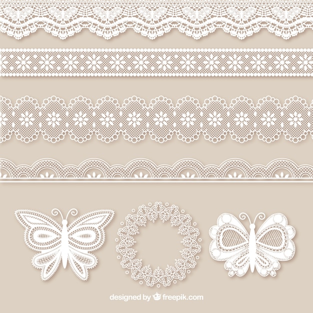 Download Pack of lace borders and butterflies | Free Vector