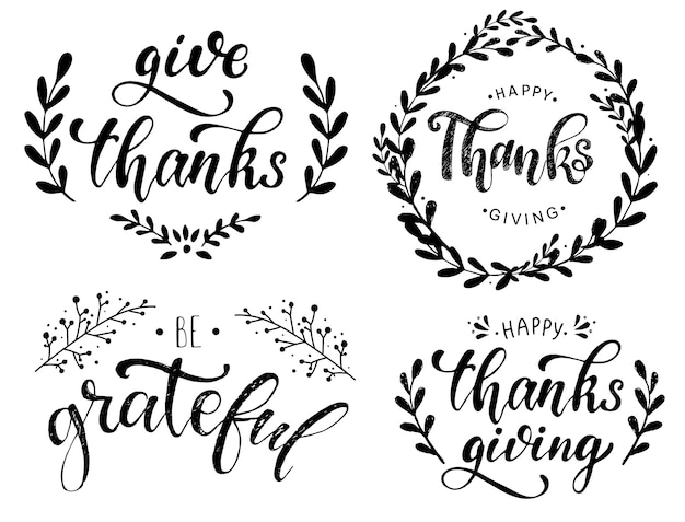 Pack of lettering quotes for thanksgiving day Premium Vector
