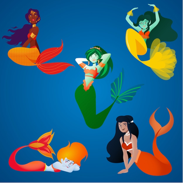 Premium Vector | Pack little mermaids