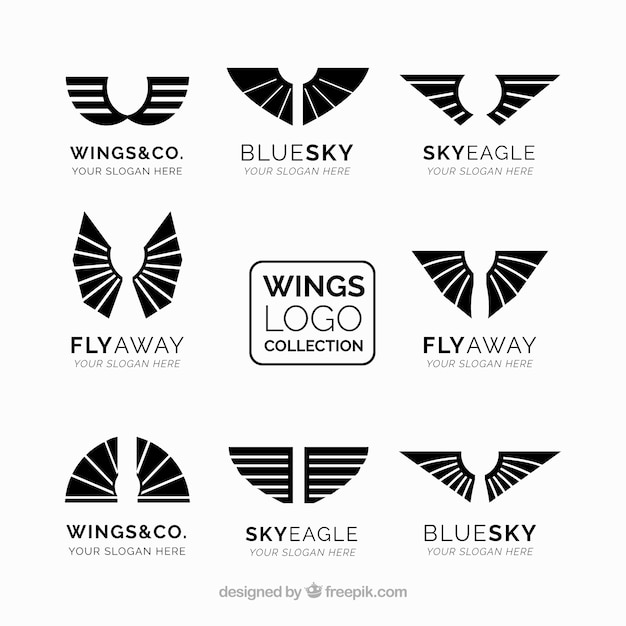 Download Free Vector | Pack of logos with wings in black color