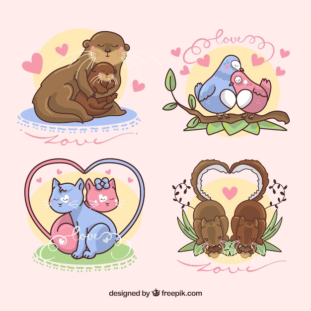 Free Vector Pack of lovely hand drawn animal couple