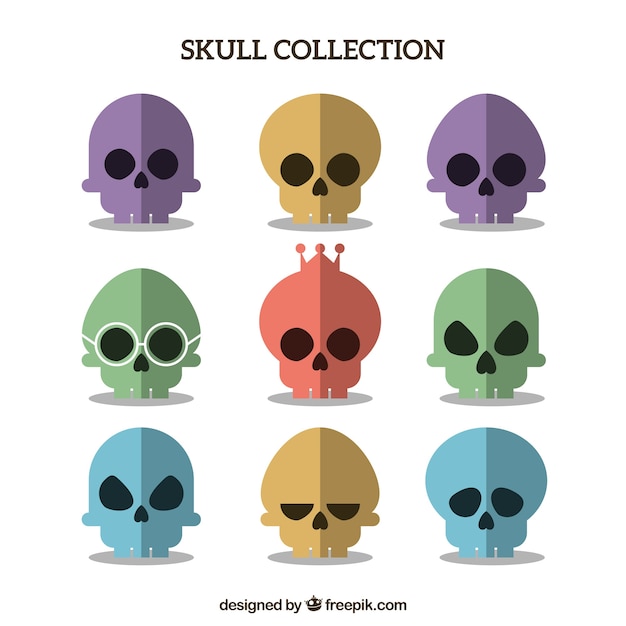 Free Vector | Pack of nine colored skulls