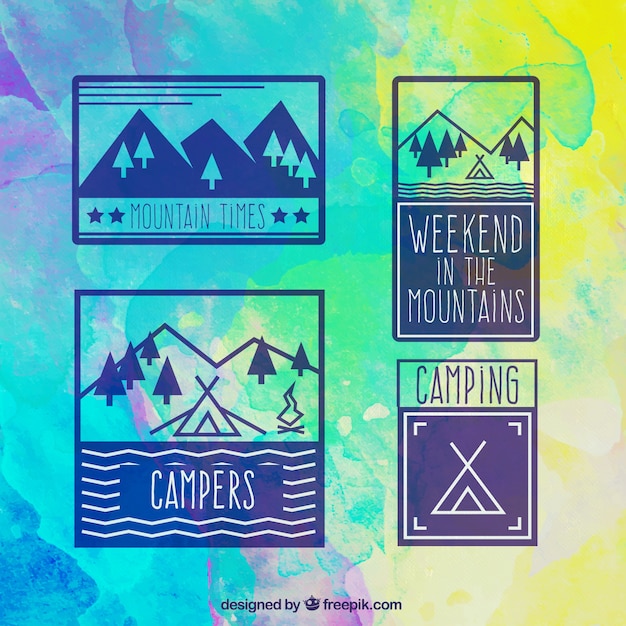 Pack of adventure badges in retro style