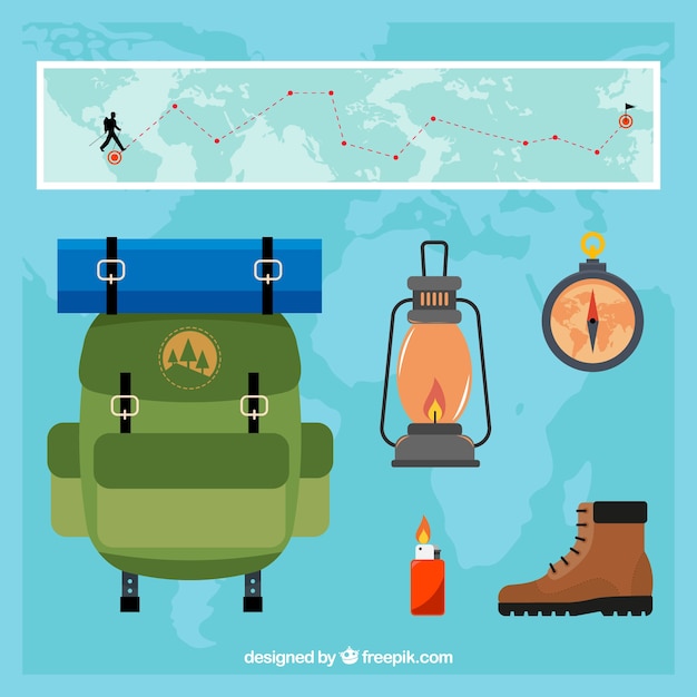 Pack of adventure travel items