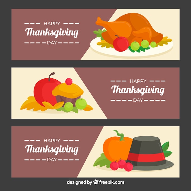 Pack of banners with thanksgiving food