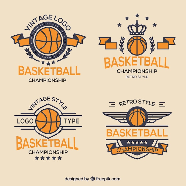 Pack of basketball badges in vintage\
style