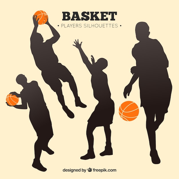 Pack of basketball players silhouettes