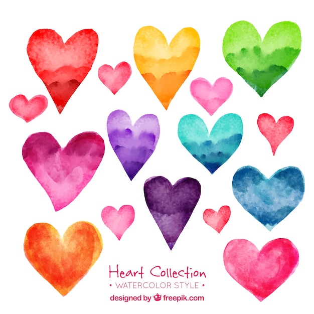 Download Pack of beautiful watercolor hearts Vector | Free Download