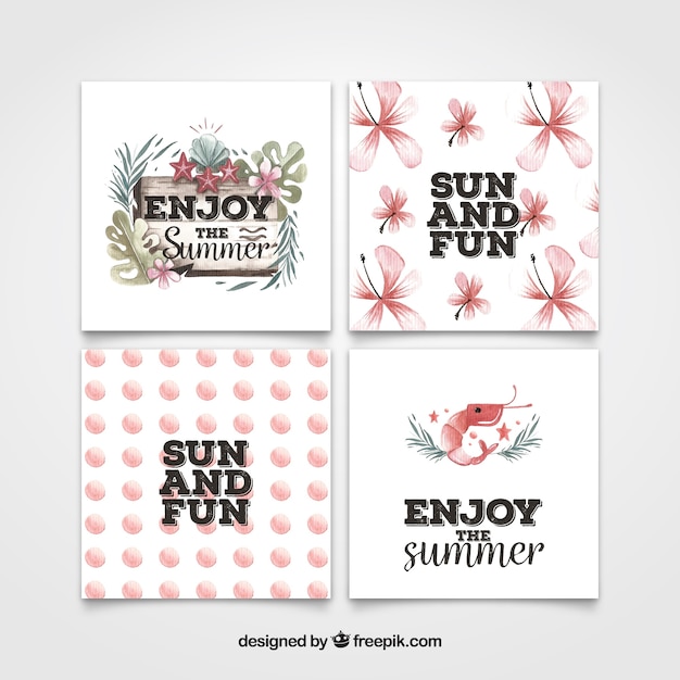 Pack of beautiful watercolor summer
cards