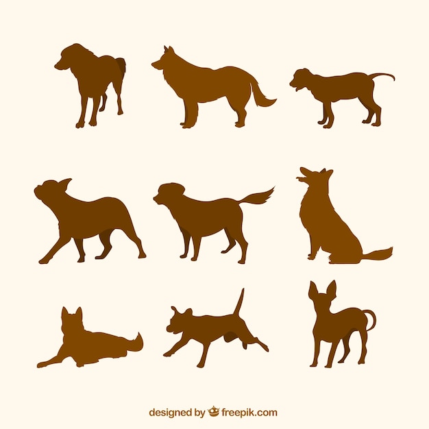 Pack of brown silhouettes of dogs