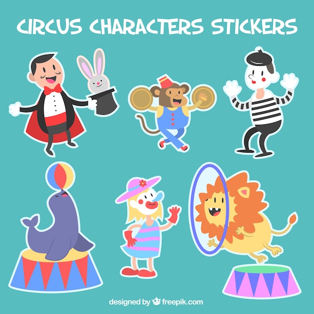 Download Pack of circus character stickers Vector | Free Download