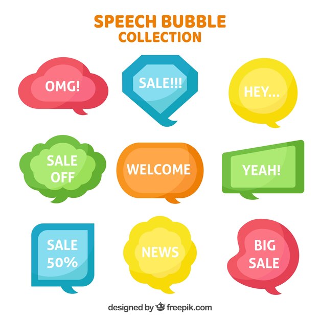 Pack of colored speech bubbles with messages Free Vector Pack of colored speech bubbles with messages Free Vector