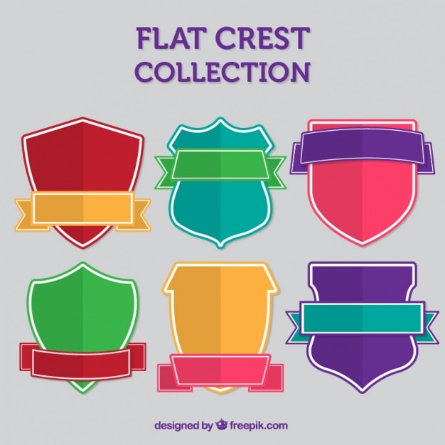 Download Pack of colorful crests with ribbons Vector | Free Download
