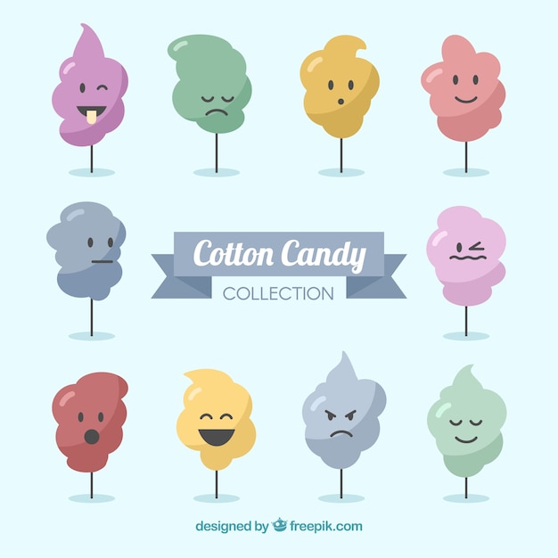 Pack of cotton candy with faces