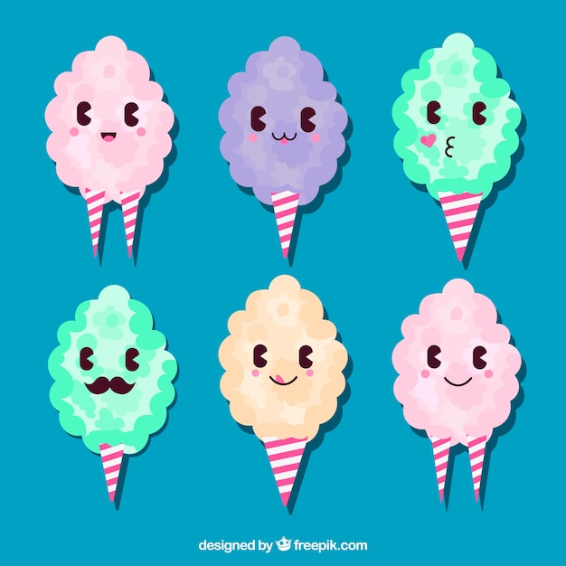 Pack of cotton candy with nice faces