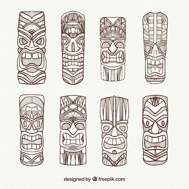 Pack of exotic tiki masks Vector | Free Download