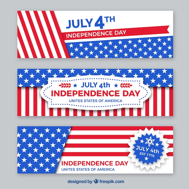 Pack Of Flat Independence Day Banners Vector 